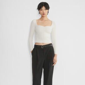 NEW Aritzia Babaton Sculpt Rib-knit Sweetheart Longsleeve in Light Birch/Cream